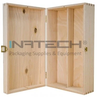 Cutie Din Lemn Pentru 2 Sticle De Vin Lungime 335 mm, Latime 185 mm, Inaltime 95 mm, Capac Cu balamale, Material Lemn, Culoare Natur