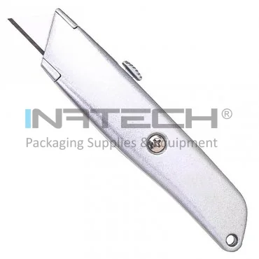 Cutter Retractabil Pentru Hartie Utilizare Intensa, Lama Metal, Culoare Argintiu, Siguranta NU, Suport Metal