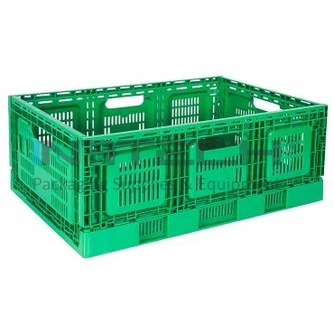 Lada Pliabila Cu Pereti Ventilati Dimensiune Interioara 570 x 370 x 175 mm, Dimensiune Exterioara 600 x 400 x 180 mm, Material PP Virgin, Volum Litri 37, Culoare Verde