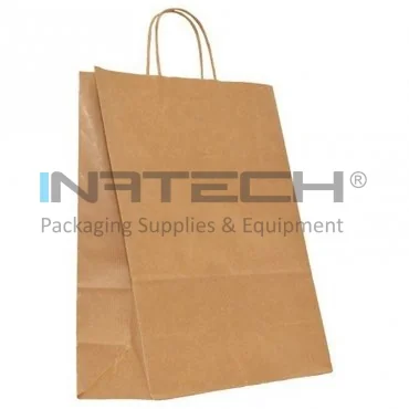 Pungi Hartie Cu Maner Rasucit, Alb/Natur Dimensiuni 250 x 110 x 370 mm, Tip Maner Sfoara, Material Hartie 90 gr/m2, Culoare Natur, Buc / Pachet 100