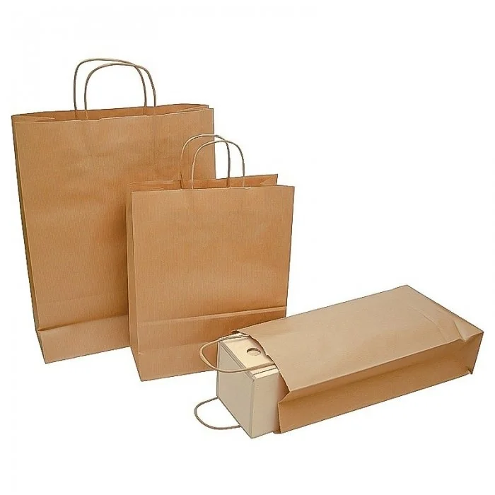 Pungi Hartie Cu Maner Rasucit, Alb/Natur Dimensiuni 250 x 110 x 370 mm, Tip Maner Sfoara, Material Hartie 90 gr/m2, Culoare N...