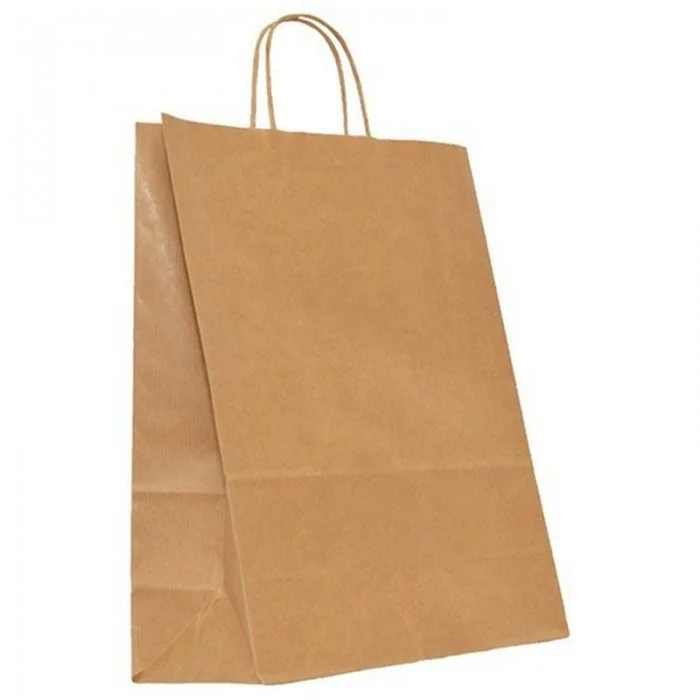 Pungi Hartie Cu Maner Rasucit, Alb/Natur Tip Maner Sfoara, Dimensiuni 160 x 90 x 210 mm, Material Hartie 90 gr/m2, Culoare Al...