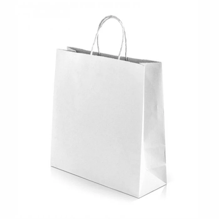 Pungi Hartie Cu Maner Rasucit, Alb/Natur Tip Maner Sfoara, Dimensiuni 160 x 90 x 210 mm, Material Hartie 90 gr/m2, Culoare Al...