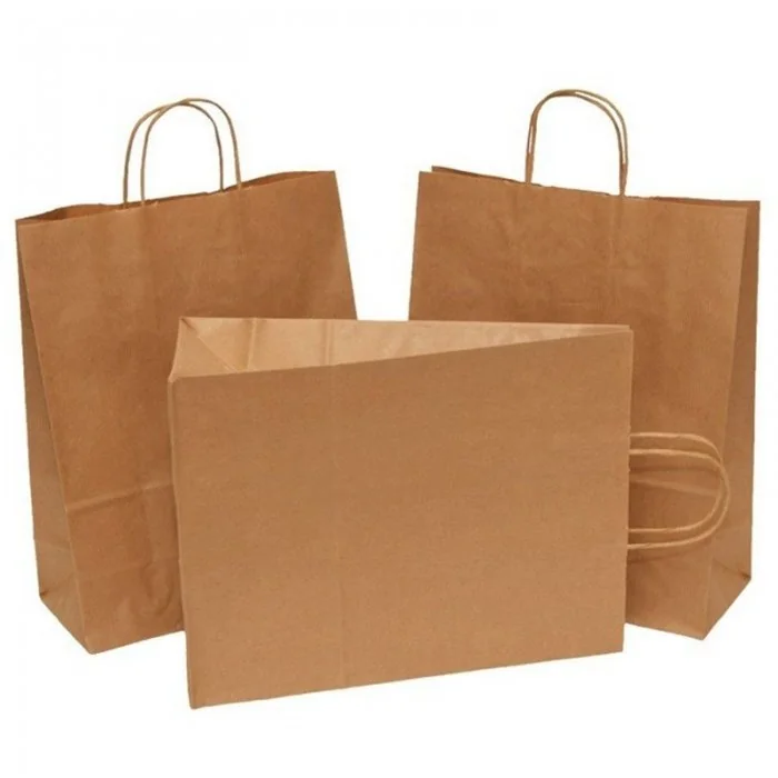 Pungi Hartie Cu Maner Rasucit, Alb/Natur Dimensiuni 250 x 110 x 300 mm, Tip Maner Sfoara, Material Hartie 90 gr/m2, Culoare A...