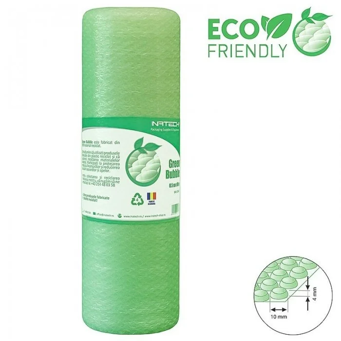 Folie Cu Bule Mici Eco Friendly Latime 500 mm, Lungime 10 m, Straturi 2, Grosime 50 my, Culoare Verde-Folie Cu Bule De Aer Mici