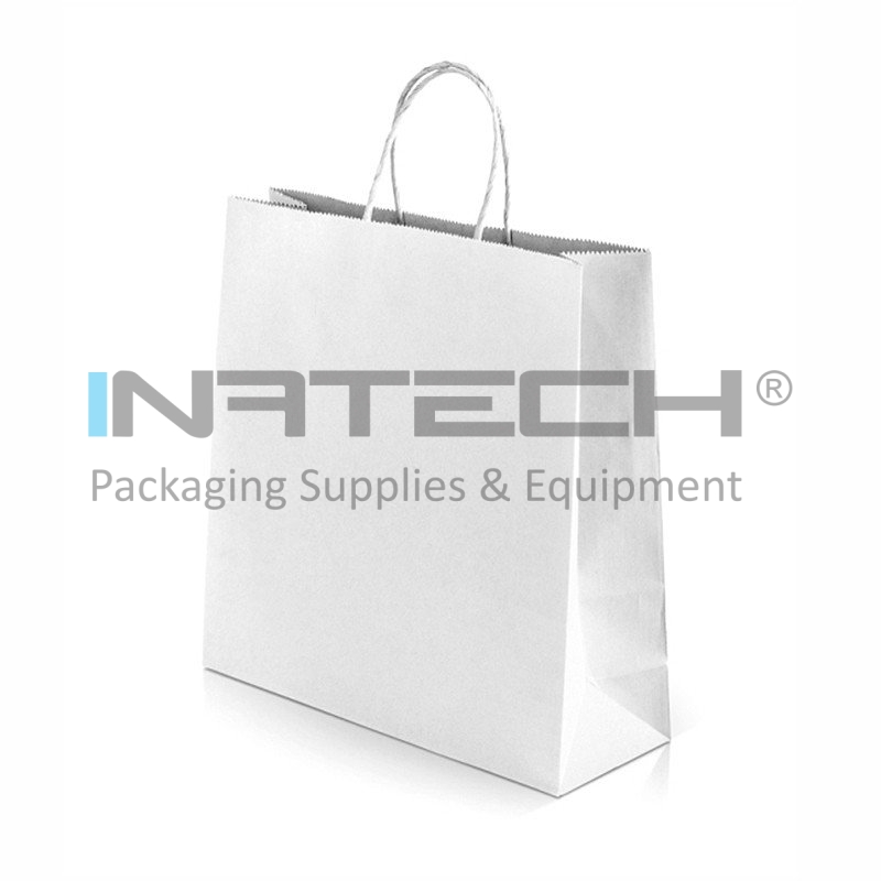 Pungi Hartie Cu Maner Rasucit, Alb/Natur