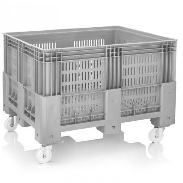 Boxpalet Perforat 1200 x 1000 x 760/960 mm, 4 Roti, Capacitate 600 L, Material PP Virgin, Gri