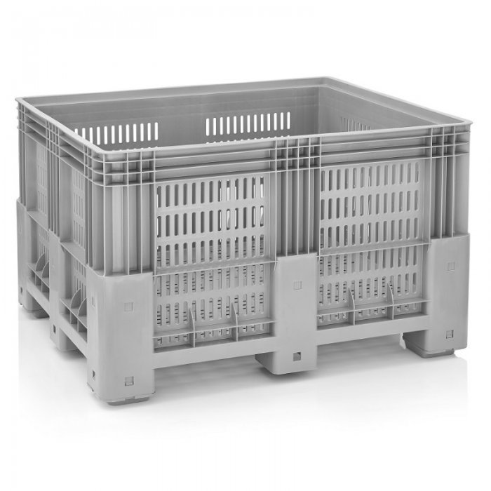 Boxpalet Perforat 1200 x 1000 x 760, 4 Picioare, Capacitate 600 L, Material PP Virgin, Gri-Ladite Pliabile
