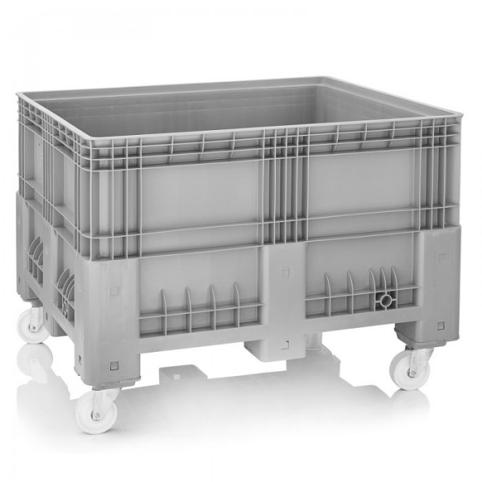 Boxpalet Solid 1200 x 1000 x 760/960 mm, 4 Roti, Capacitate 600 L, Material PP Virgin, Gri-Ladite Pliabile