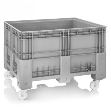 Boxpalet Solid 1200 x 1000 x 760/960 mm, 4 Roti, Capacitate 600 L, Material PP Virgin, Gri