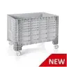 Boxpalet Solid 1200 x 800 x 800/960 mm, 4 Roti, Capacitate 500 L, Material PP Virgin, Gri-Ladite Pliabile