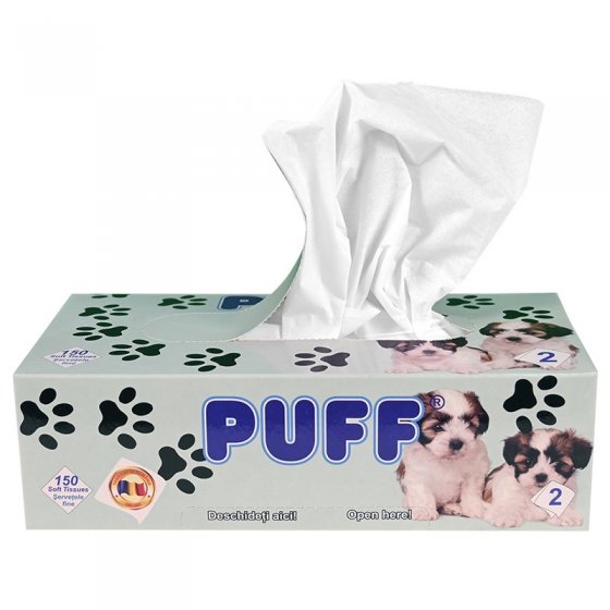 Servetele Faciale PUFF Pop-Up, 21 x 21 cm, 2 straturi, 150 foi